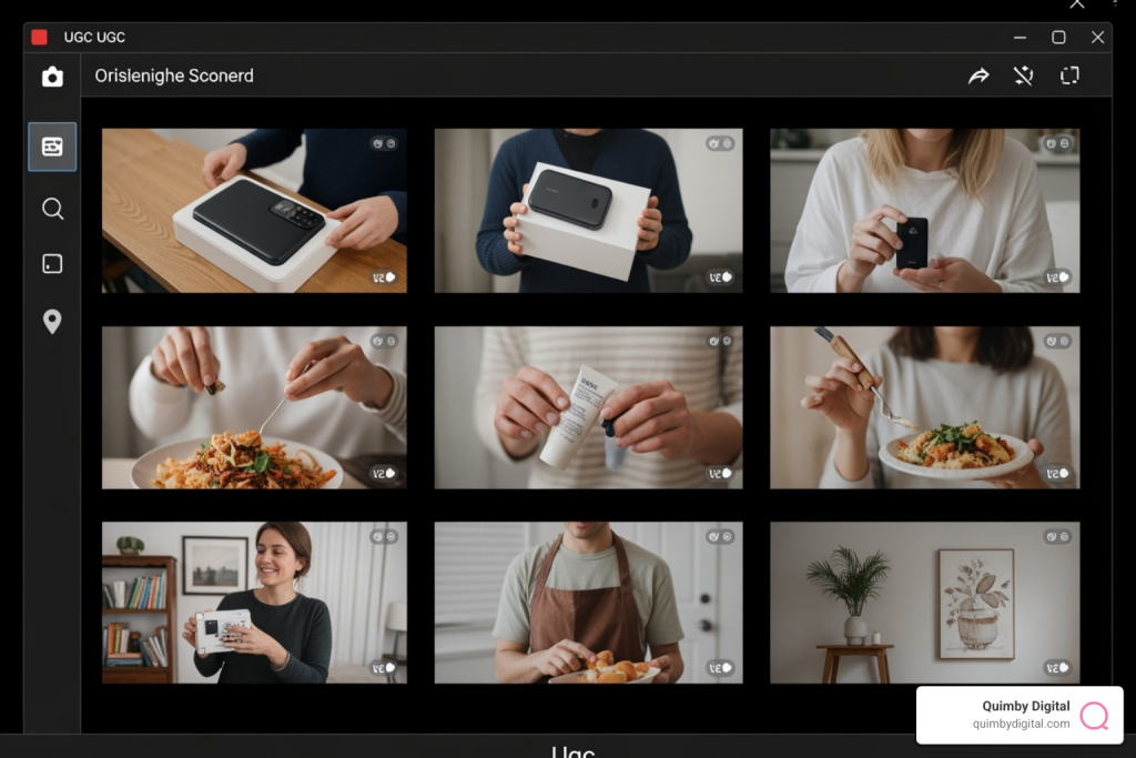 Grid of UGC product photos showing tech, food, and skincare