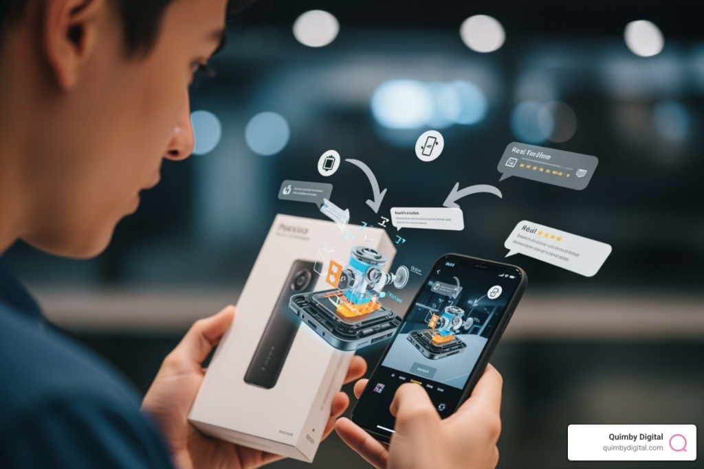 Person interacting with smartphone technology.