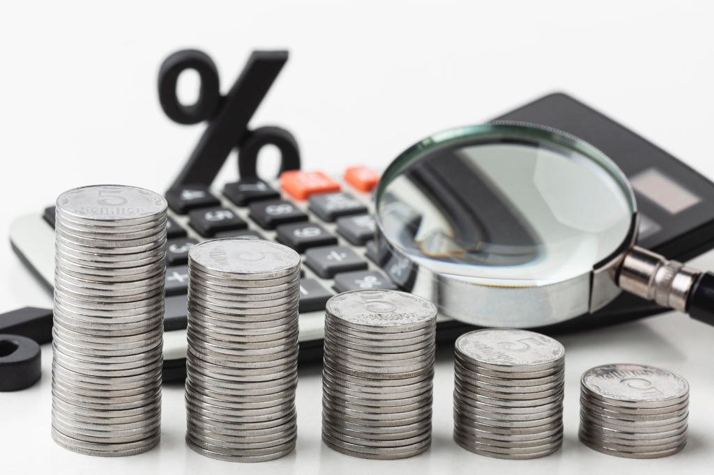 five piles of coins