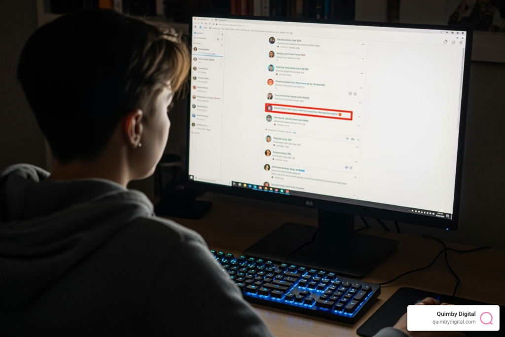 Person using computer in dim light.