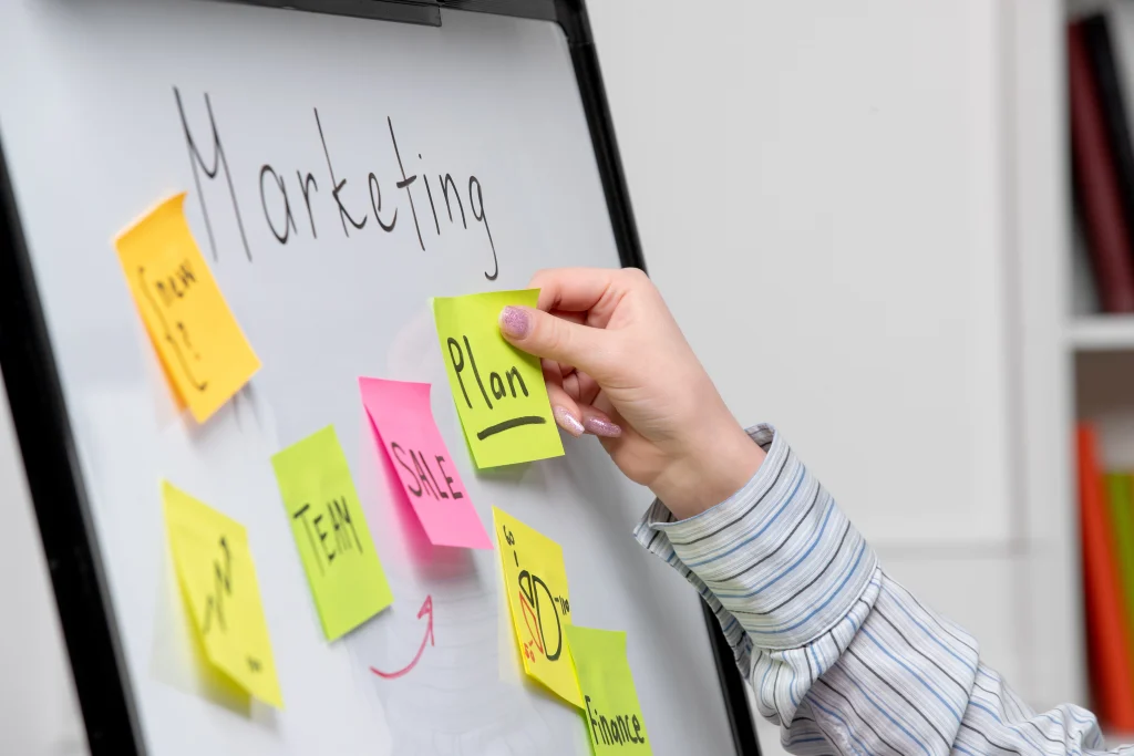 sticky notes with marketing plan